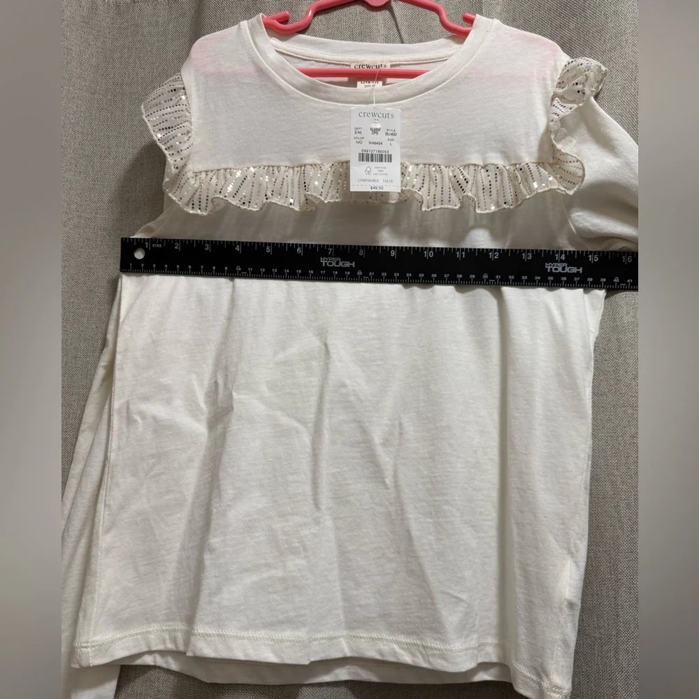 J. Crew Crewcuts Ruffle & Sequin Dots Long Sleeve Top Cotton Girls Sz L (10-11)